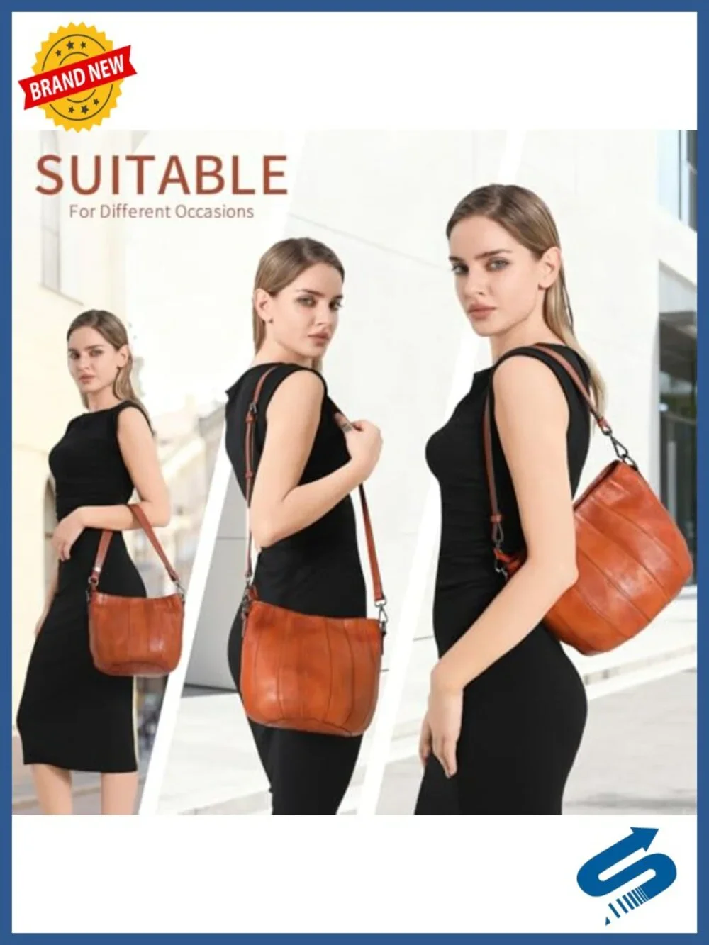 Full Grain Cowhide Leather Bucket Bag Handmade Adjustable Strap Crossbody